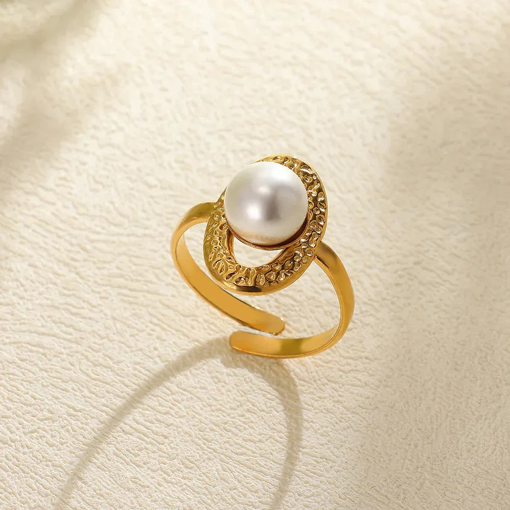 Stainless Steel Pearl Ring - Viexta