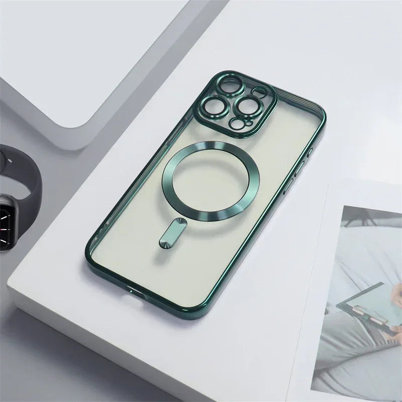 Electroplating CD Pattern Magnetic Suction Lens Protector iPhone case - Viexta