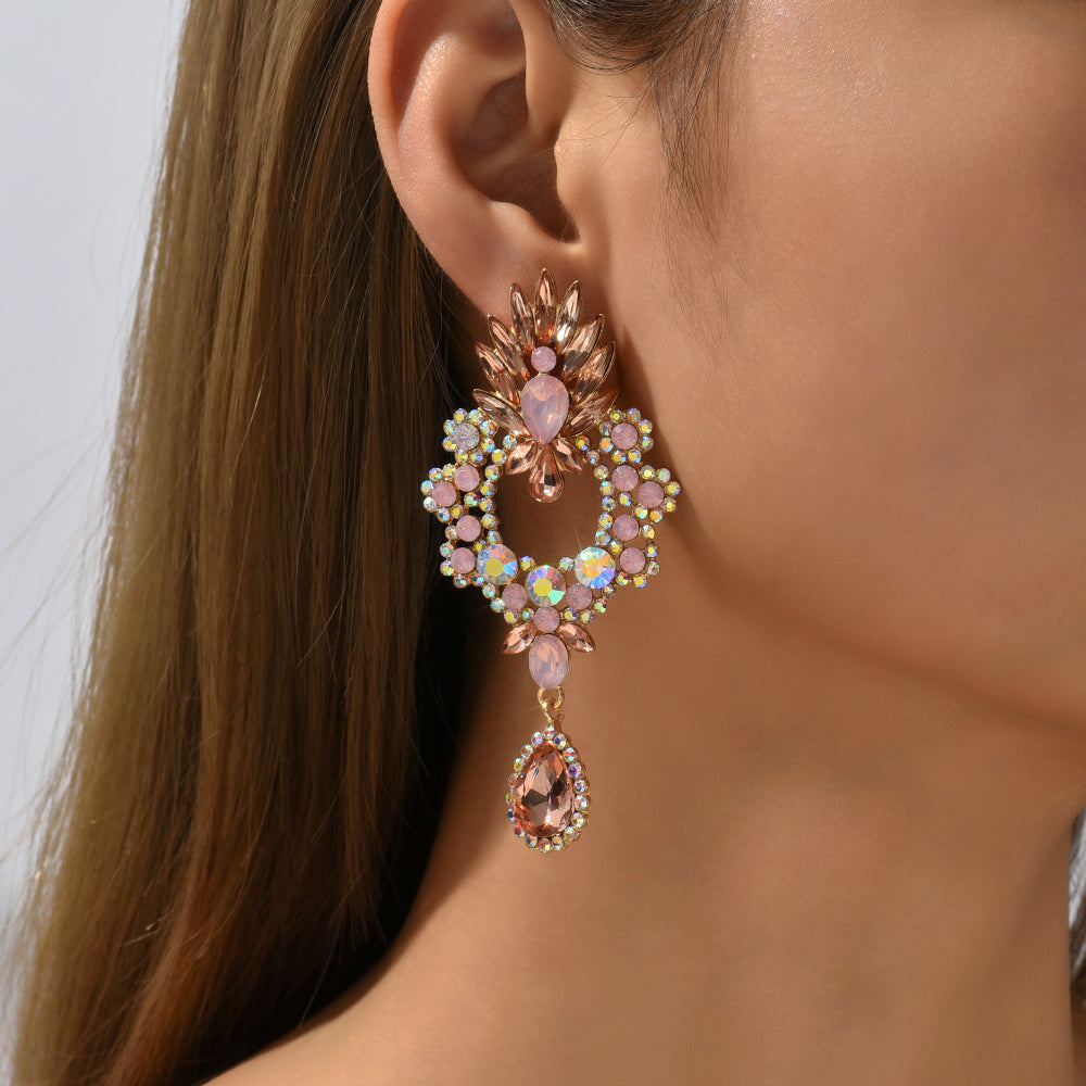 Rhinestone Teardrop Pendant Large Earrings