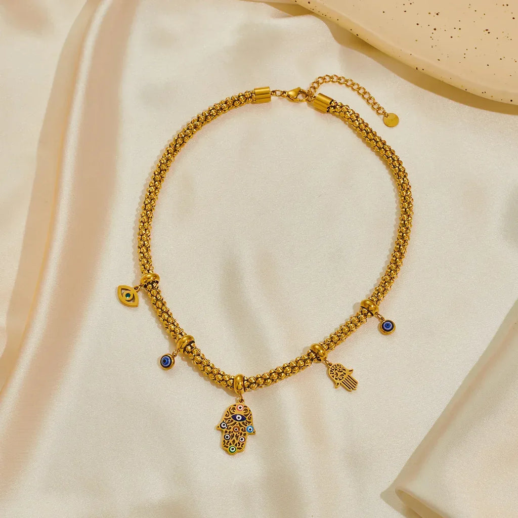 18k Palm Eye Necklace Earring Bracelet Suit - Viexta