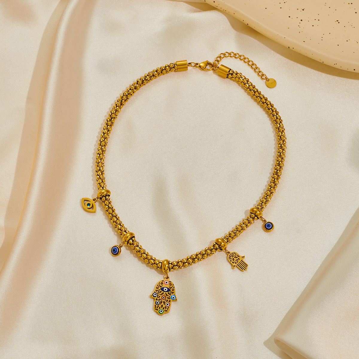 18k Palm Eye Necklace Earring Bracelet Suit