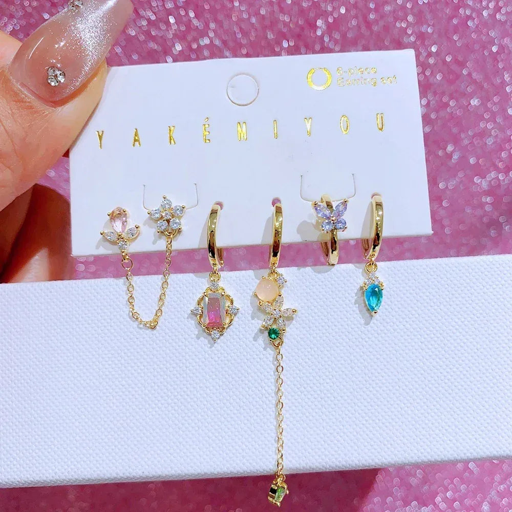 5pair-stainless-steel-luxury-zircon-earrings-set - Viexta
