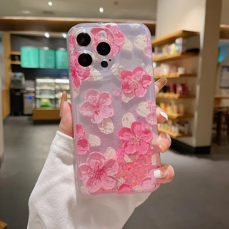luminous-oil-painting-flower-quicksand-phone-case - Viexta