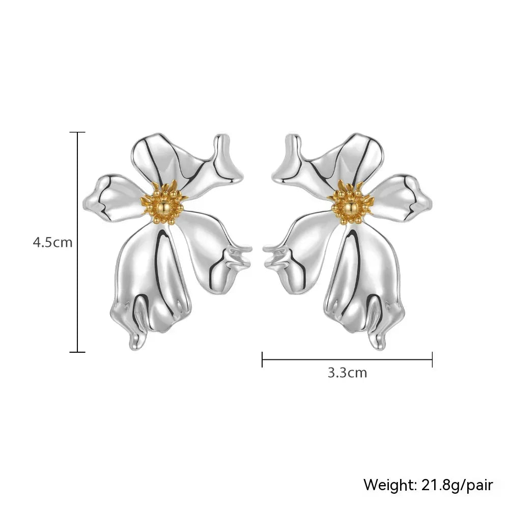 Metal Flower Petal Earrings - Viexta