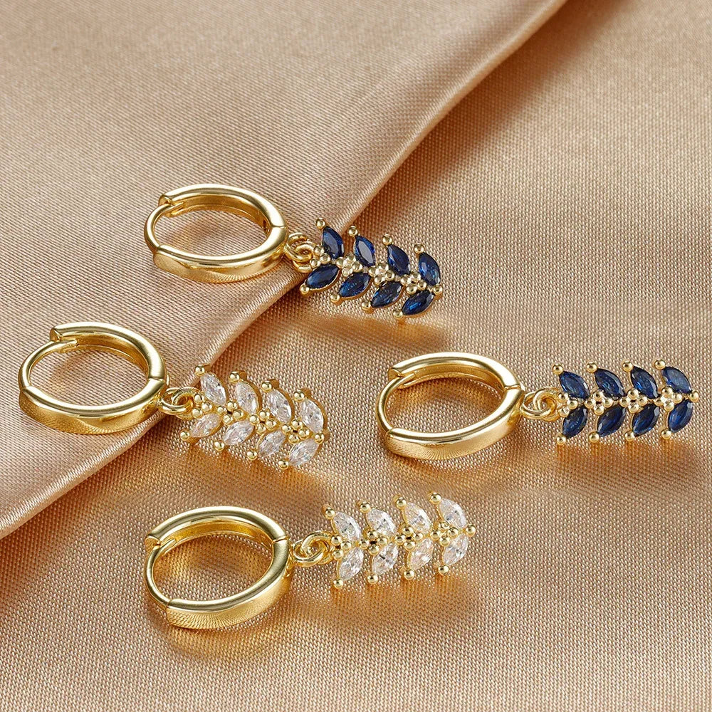 wheat-leaf-shaped-earring-zircon - Viexta