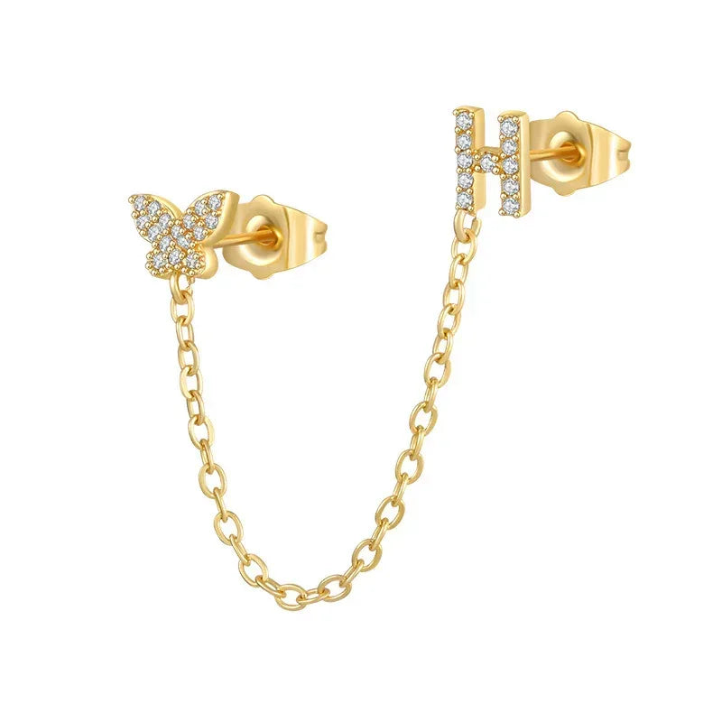 Women's Zircon Butterfly Alphabet One Piece Stud Earrings - Viexta