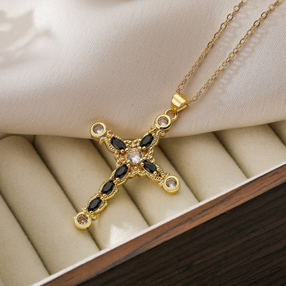 Affordable LuxuryPlated Real Gold Zircon Cross Pendant Necklace