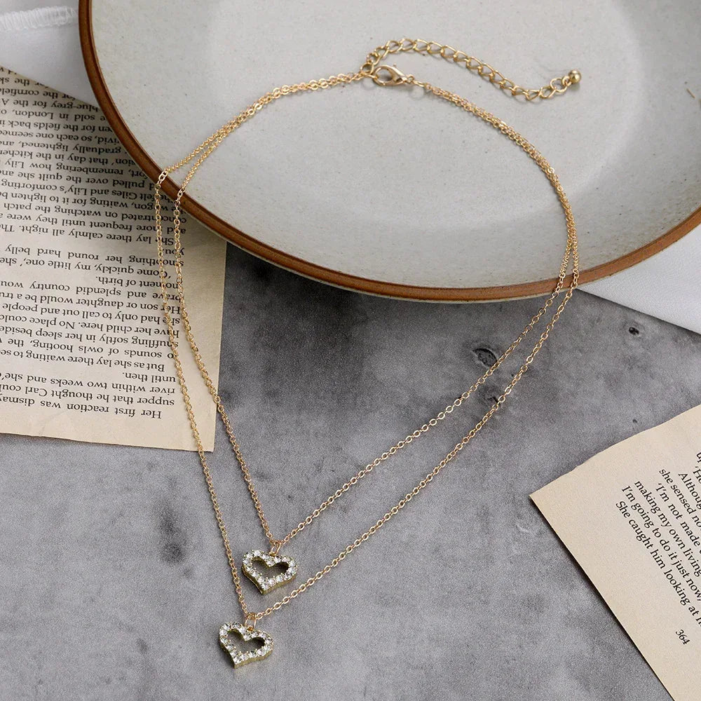 Golden Love Double Pendant Necklace - Viexta