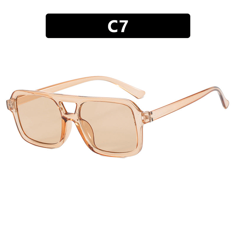 Square small frame double beam sunglasses, new driving sunglasses for women, UV resistant beach sunglasses