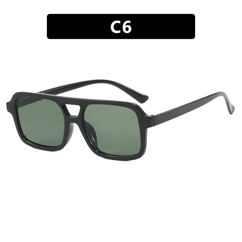 Square small frame double beam sunglasses, new driving sunglasses for women, UV resistant beach sunglasses