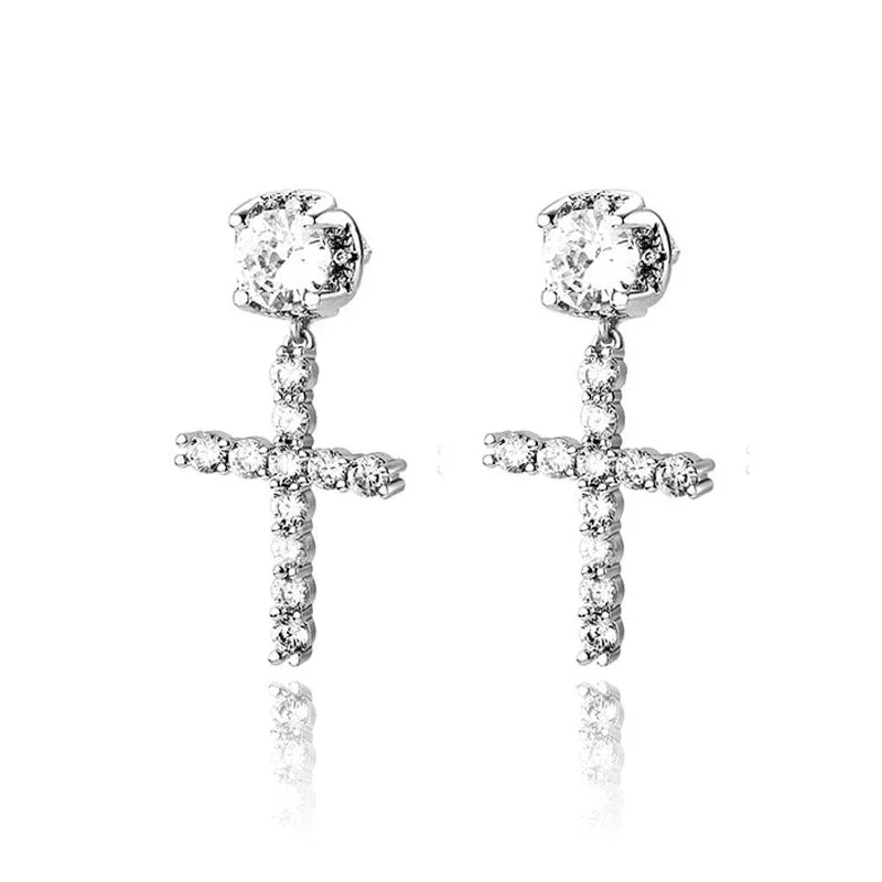Zircon Cross Stud Earrings - Viexta