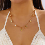 Beach Ocean Shell Double Layered Stacked Necklace - Viexta