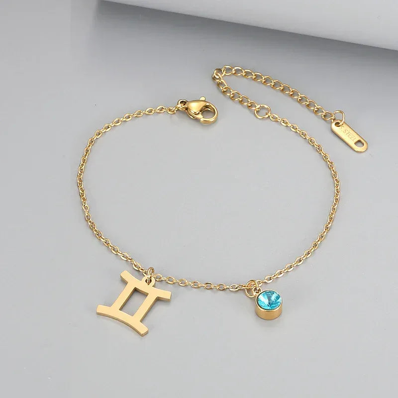 Retro Fashion Zodaic Bracelet Inlaid With Blue Zircon - Viexta