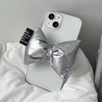transparent-soft-shell-silver-bow-down-stand-iphone-case - Viexta