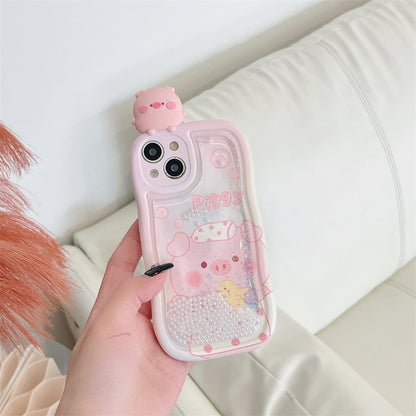 Girl's Cute Piglet Bath Quicksand iPhone Case