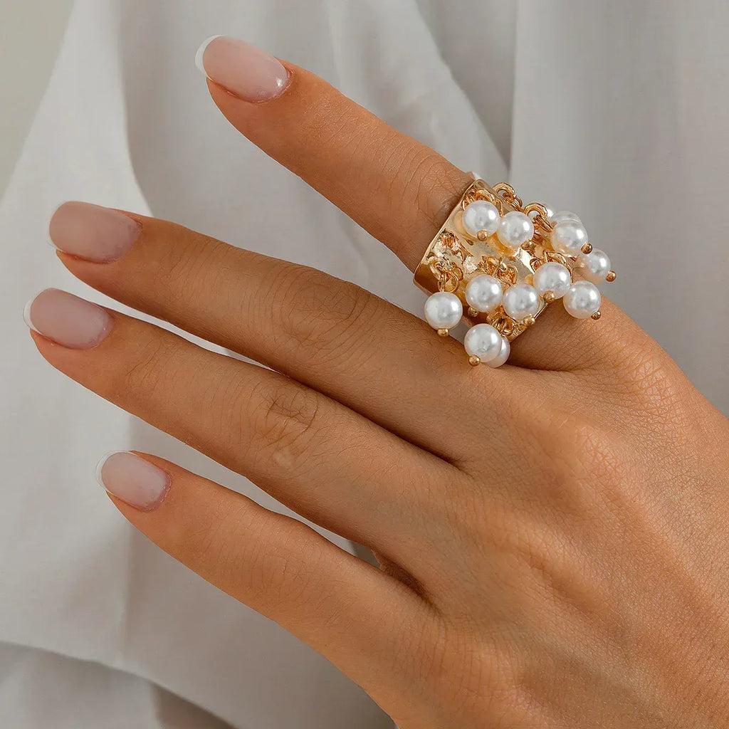 Retro Colorful Pearl Tassel Ring - Viexta