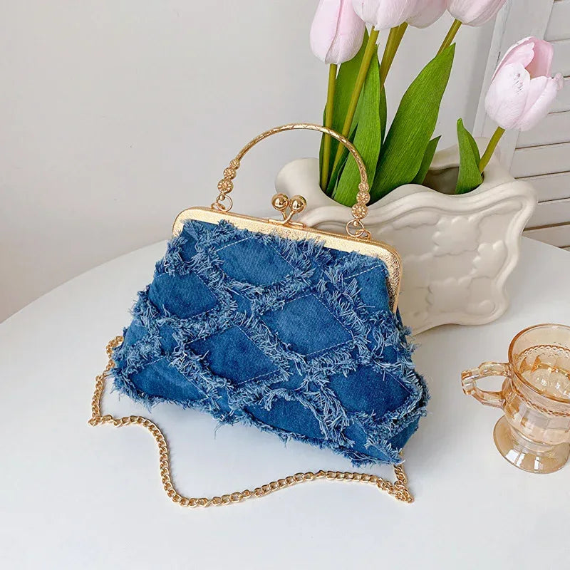 Denim Style Rhombus Clip Handbag - Viexta