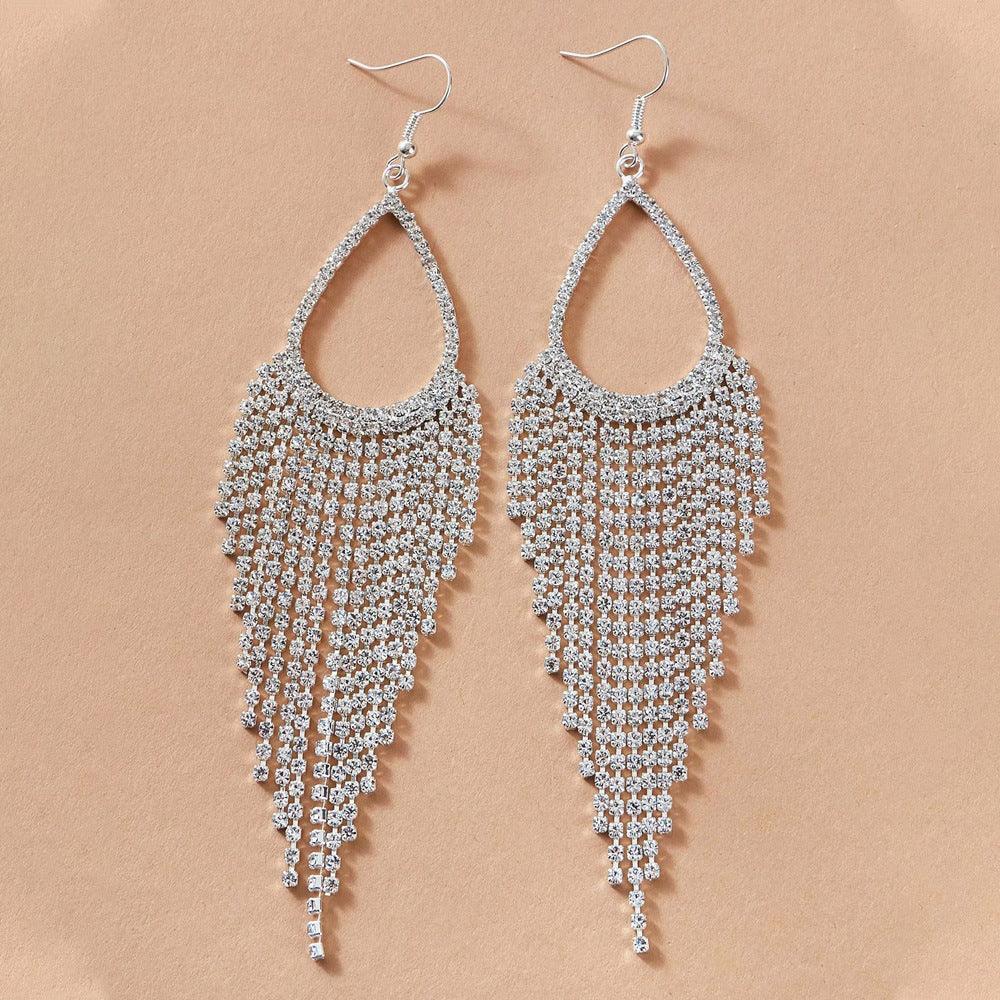 Bohemian Tassel Shiny Long Rhinestone-encrusted Earrings - Viexta