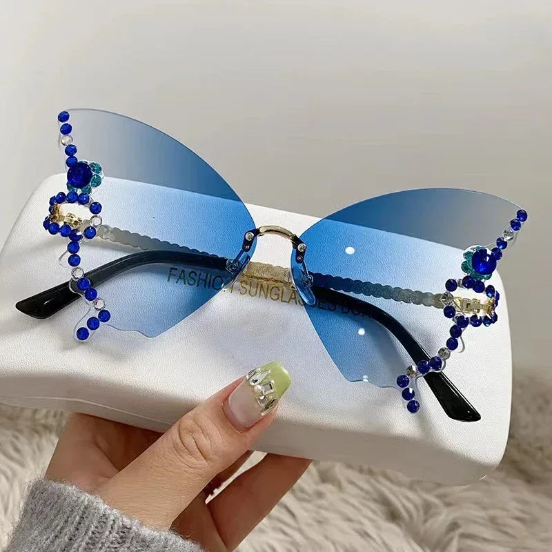 butterfly-shape-diamond-rimless-sunglasses - Viexta