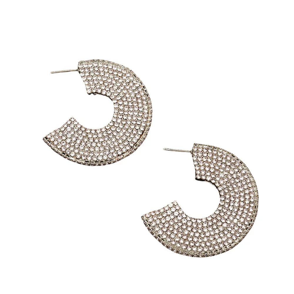 Minority Rhinestone C- Shaped Earrings - Viexta