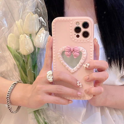 Love Cream Bow Mirror iPhone Case