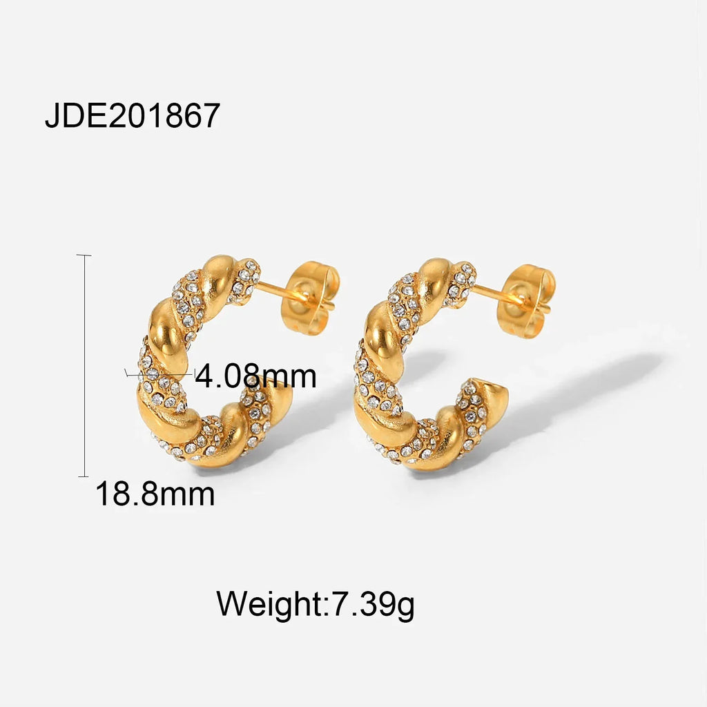 diamond-set-stainless-steel-earrings - Viexta