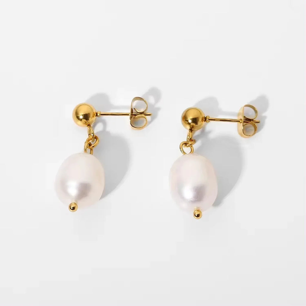 18k Gold Stainless Steel Pearl Ginkgo Pendant Earrings - Viexta