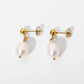 18k Gold Stainless Steel Pearl Ginkgo Pendant Earrings - Viexta