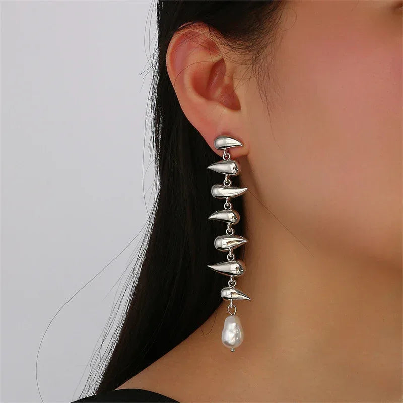 Drop-shaped Earring Bracelet Necklace Glossy Metal Ornament Suit - Viexta
