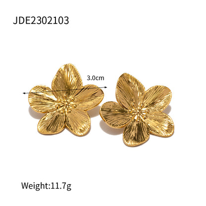 Matte Retro Gold Stainless Steel Flower Stud Earrings