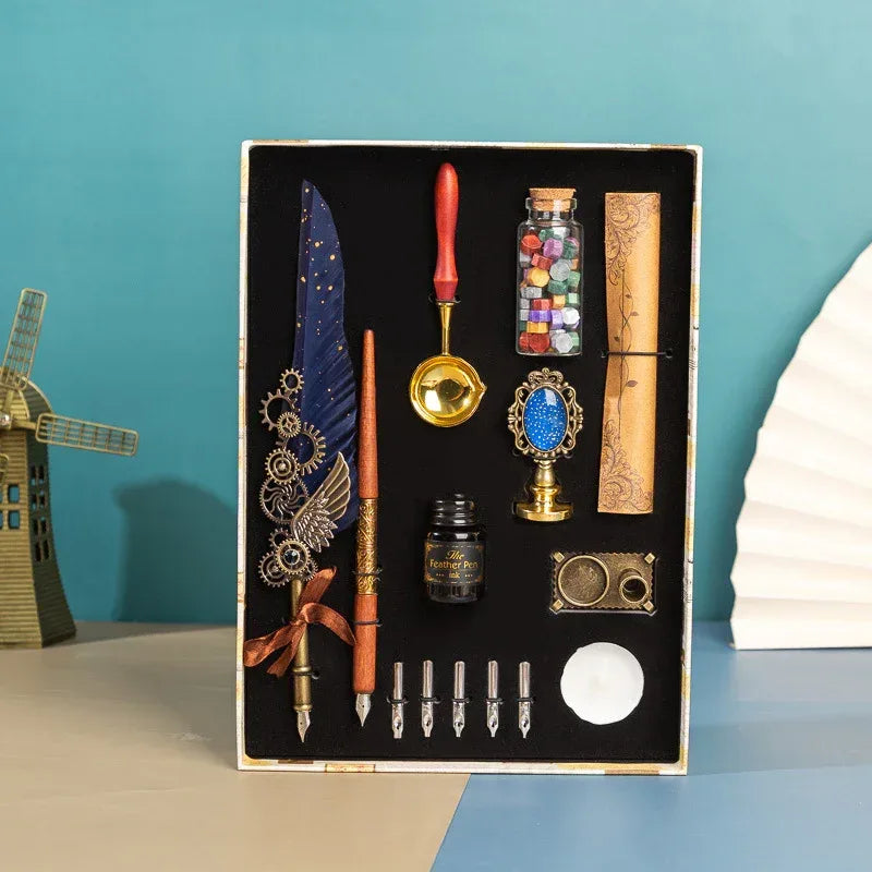 Vintage Feather pen & mirror gift hamper - Viexta
