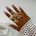 Moonstone Ring With An Irregular Wide Band - Viexta