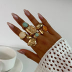 Moonstone Ring With An Irregular Wide Band - Viexta