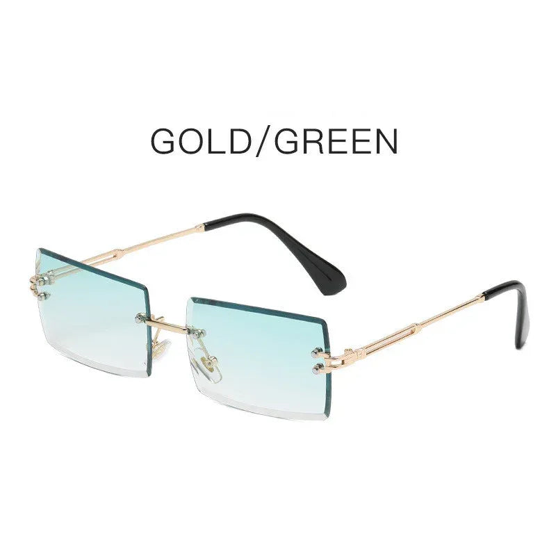 Fashion Frameless Trimmed Square Gradient Sunglasses - Viexta