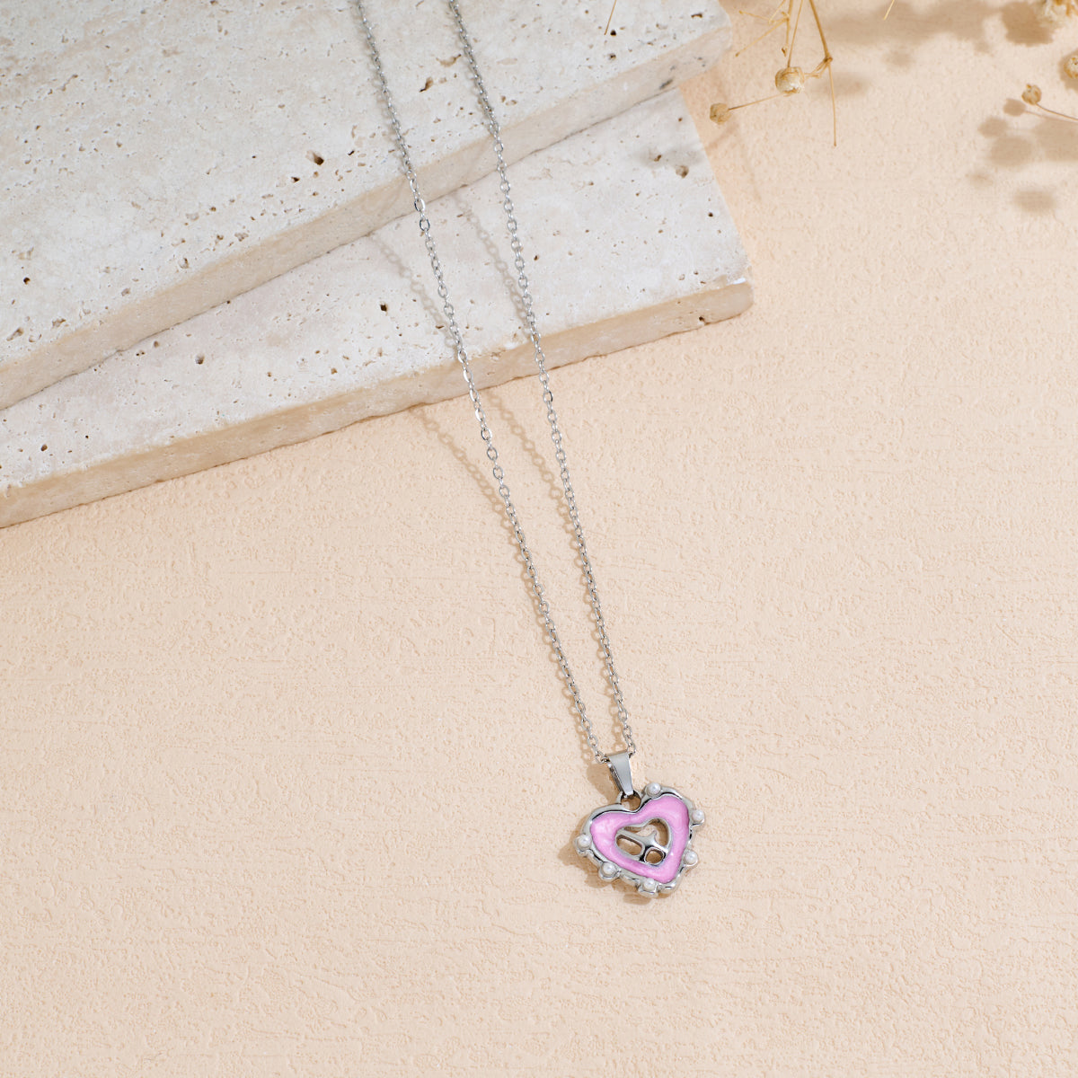 Stainless Steel Oil-dripping Heart-shaped Pendant Necklace