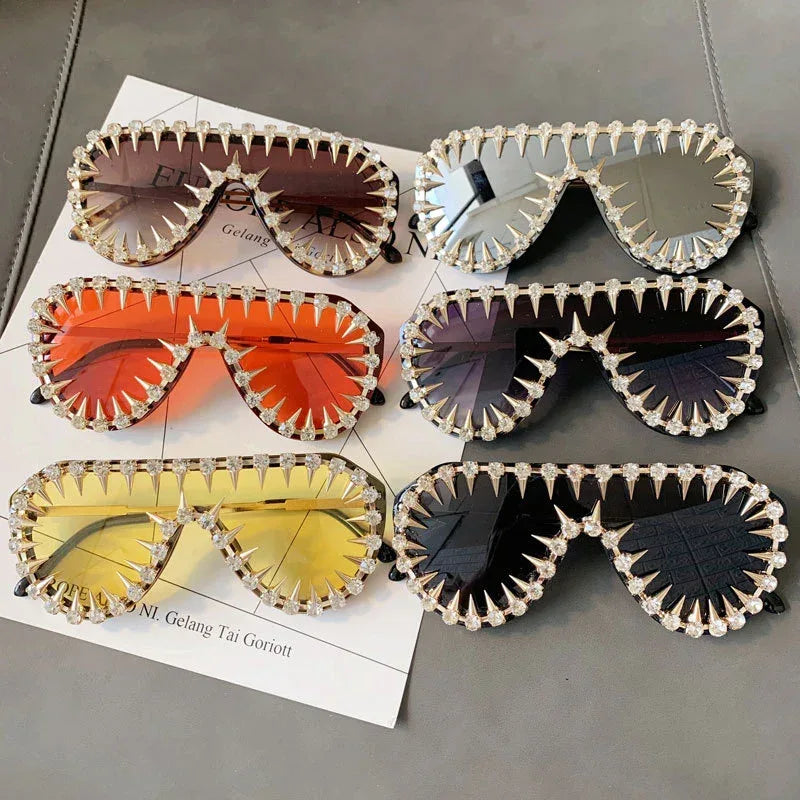 Steam Punk Diamond Oversized Sunglasses For Women Luxury - Viexta