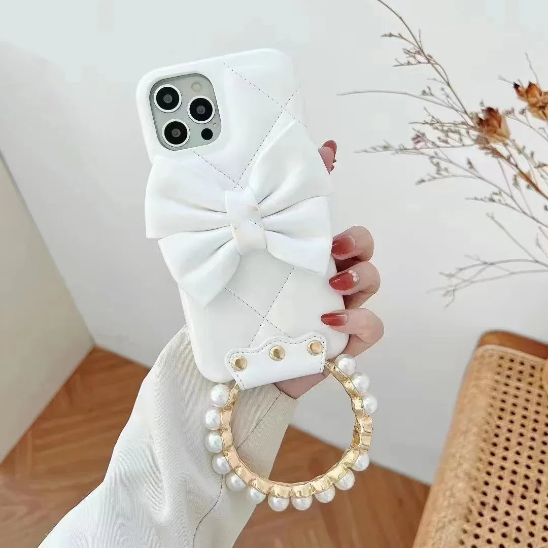 Butterfly Leather Crossbody Pearl iPhone Case - Viexta