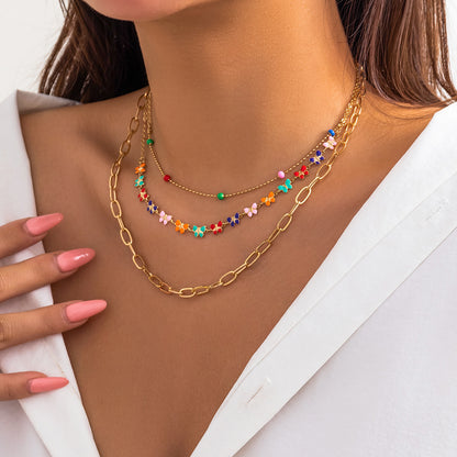 Colorful Gravel Ethnic Pendant Tassel Necklace