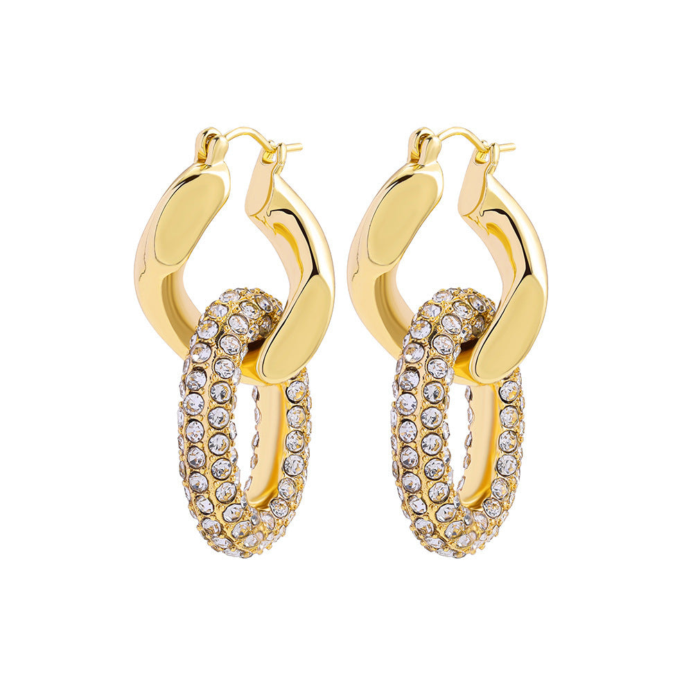 18K Gold Double Ring Plated Diamond Earrings