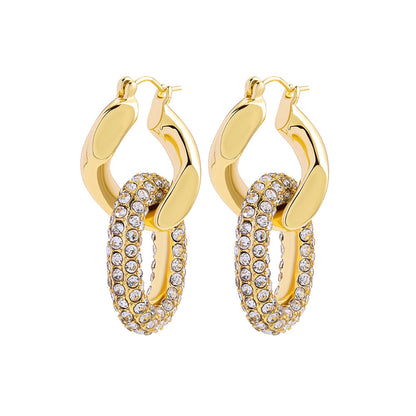 18K Gold Double Ring Plated Diamond Earrings