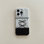 Black And White Polka Dot Stitching Stereo Bow iPhone Case - Viexta