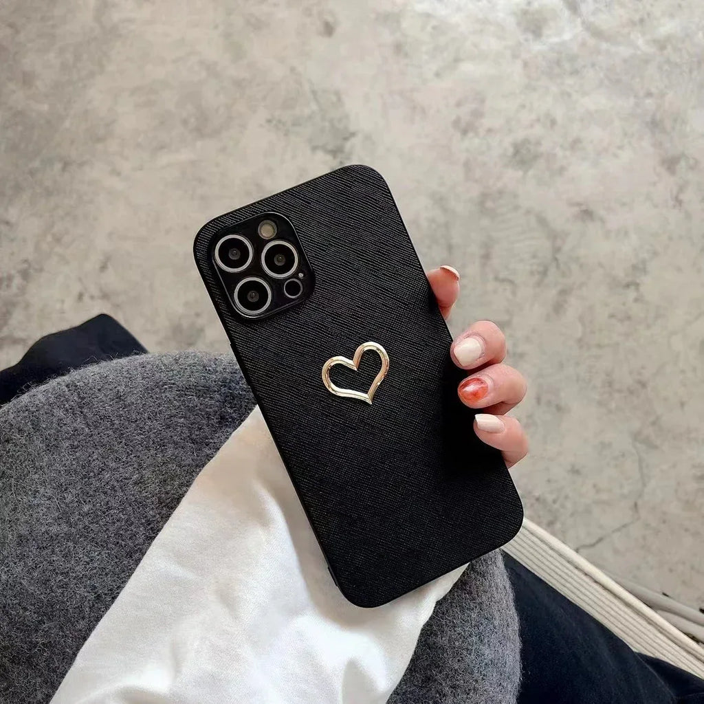 Bronzing Heart Leather iPhone Case - Viexta