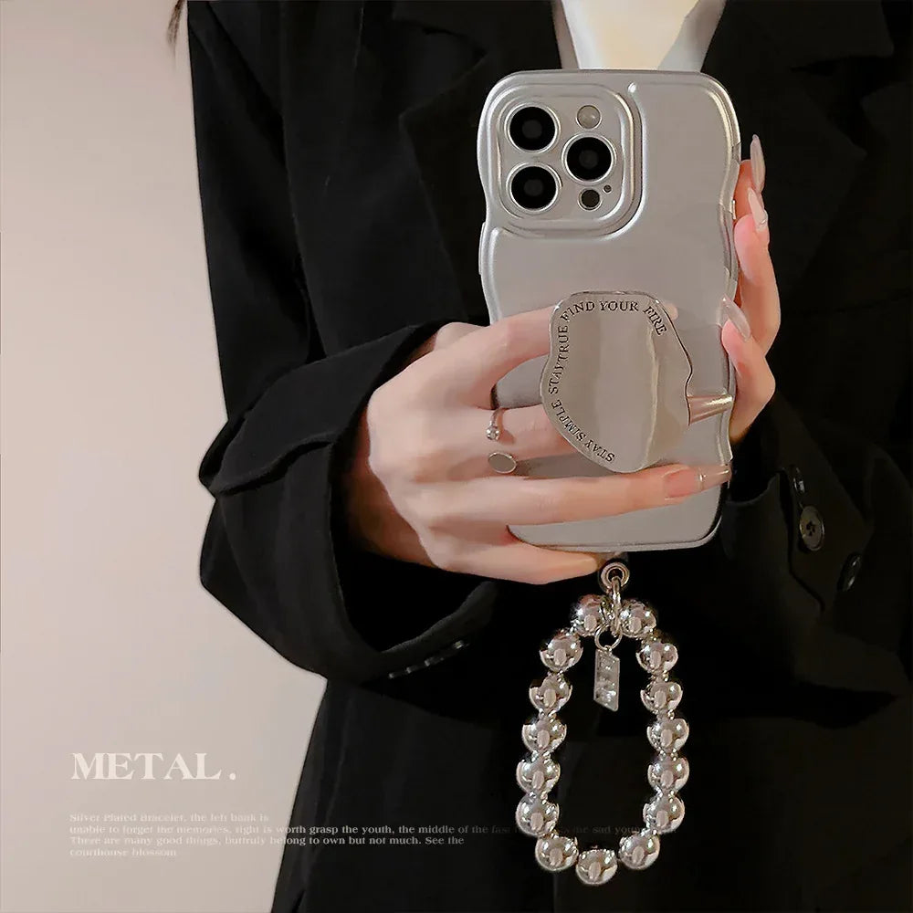 Niche Metal Silver Bracelet Electroplating Bracket iPhone Case - Viexta