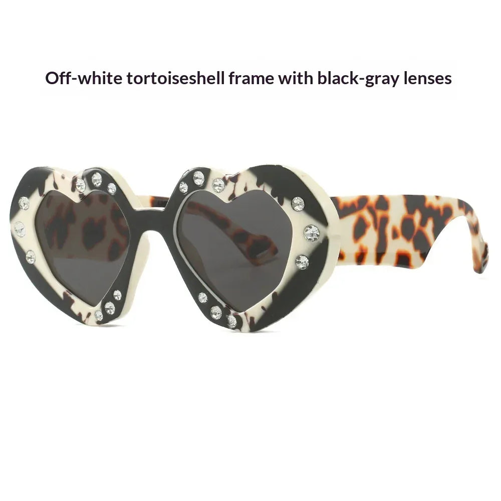 Diamond-Encrusted Heart-Shaped Sunglasses - Viexta