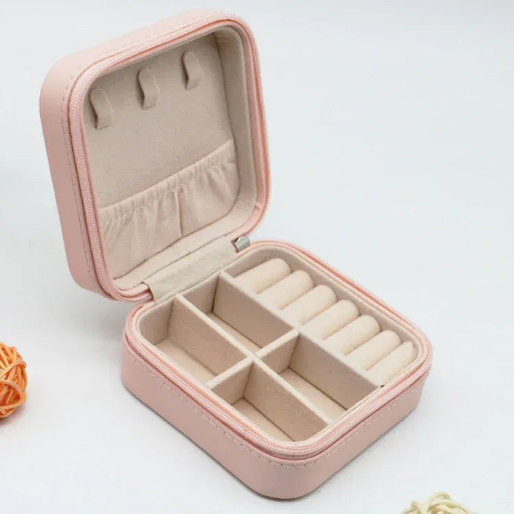 Portable Pu Leather Zipper Jewelry Storage Box - Viexta