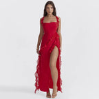 Ruffle Thigh High Split Dress - Viexta