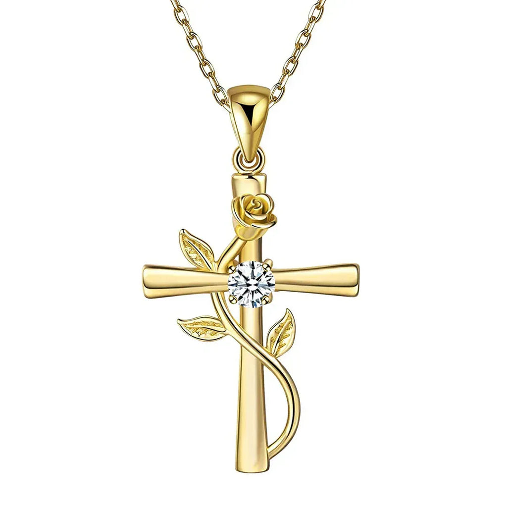 rose-cross-necklace-with-rhinestone - Viexta