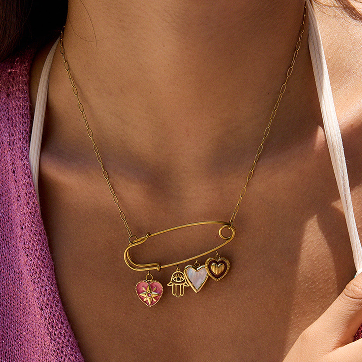 Stainless Steel Clip On Love Necklace For Women