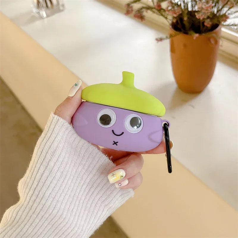 Cute Eyes Eggplant Earphone Case - Viexta