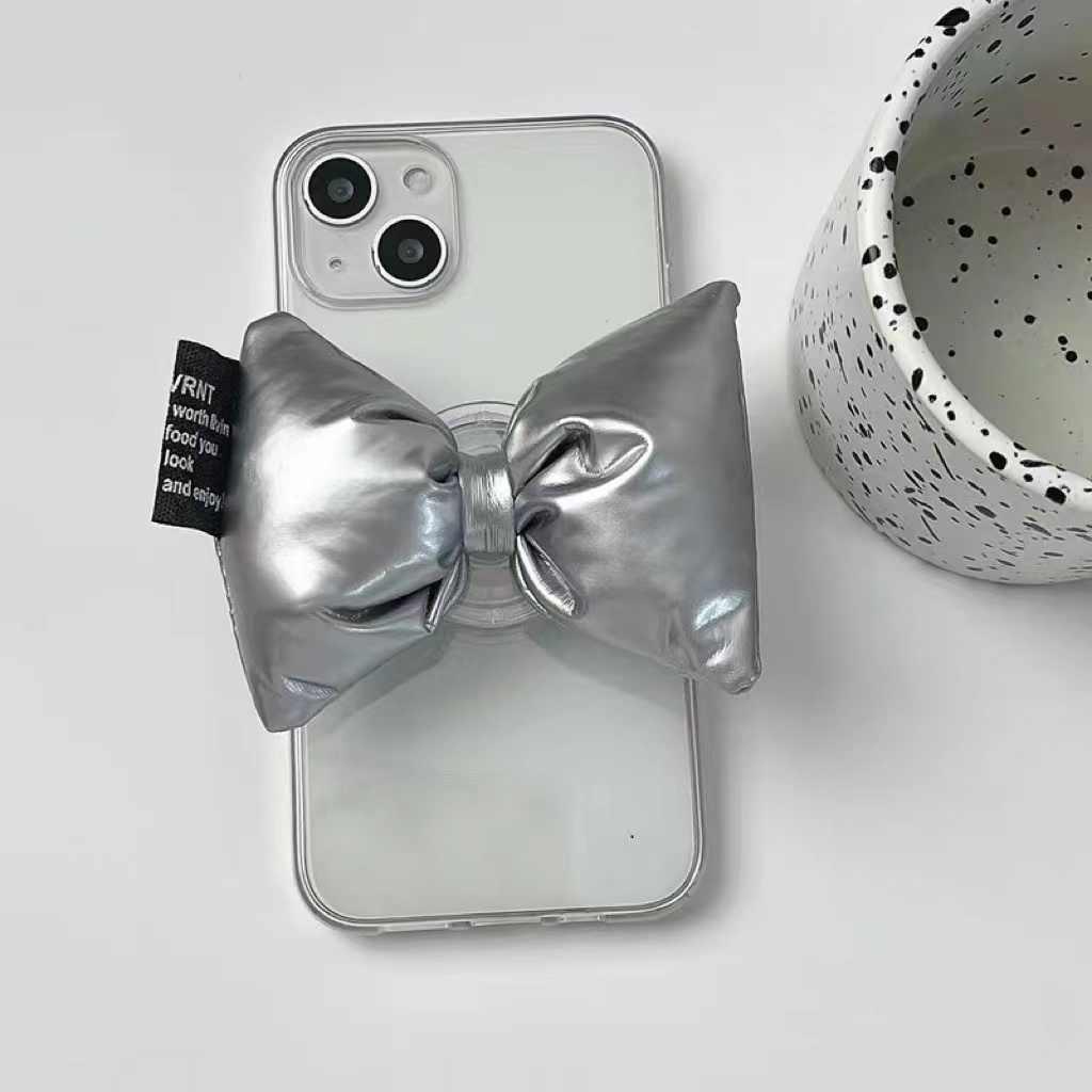 transparent-soft-shell-silver-bow-down-stand-iphone-case - Viexta